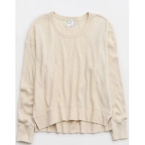 OFFLINE by Aerie Wow Waffle T Shirt Beige Oversized Small Cozy Cotton EUC